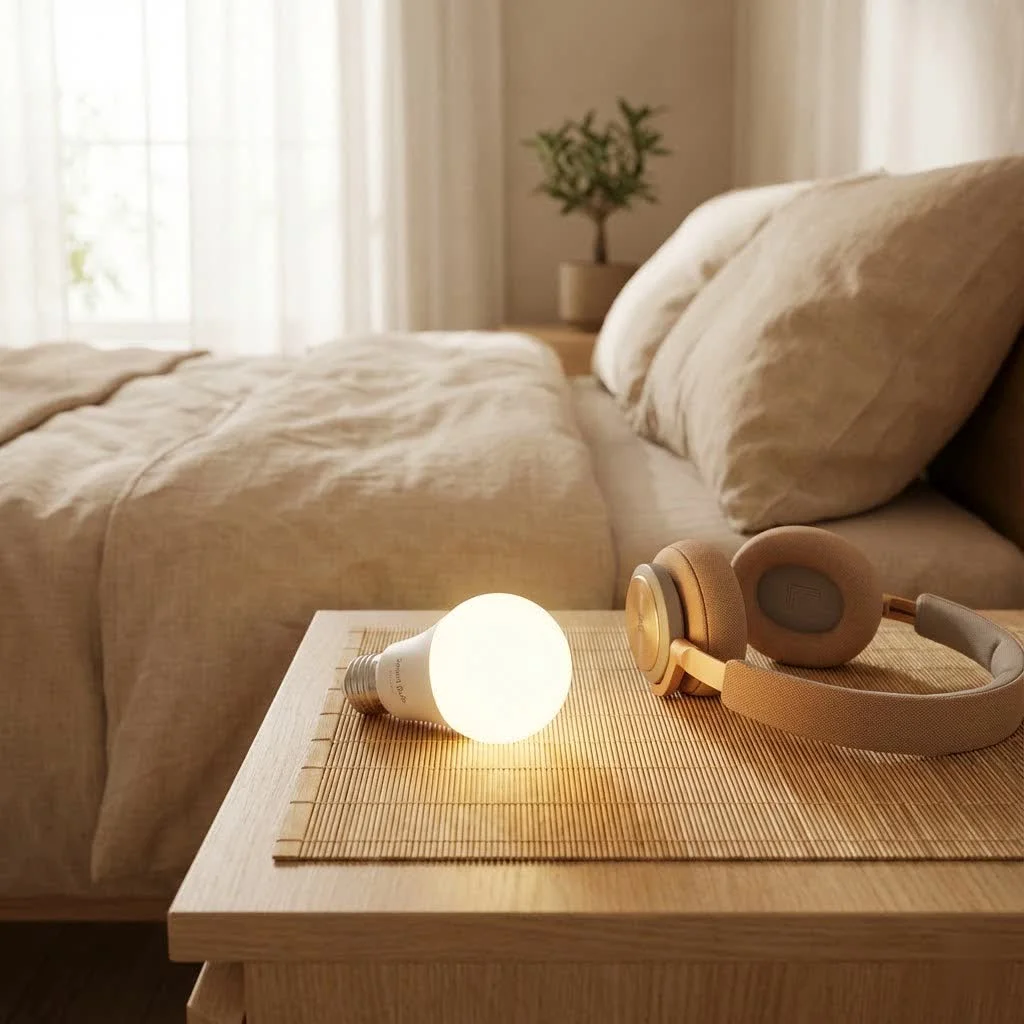 Energizer smart bulb illuminating a modern living room