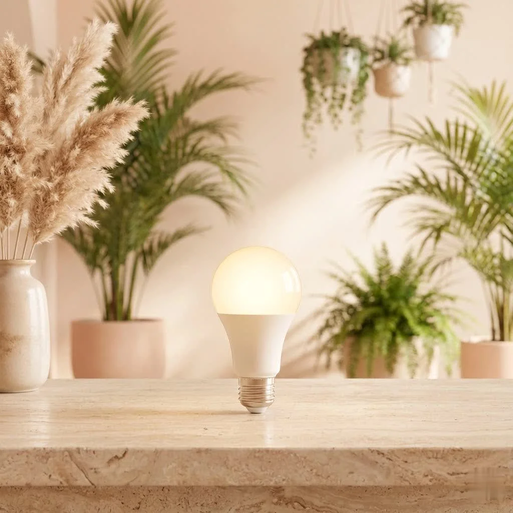 Cync Full Color Smart Bulb illuminating a modern living room