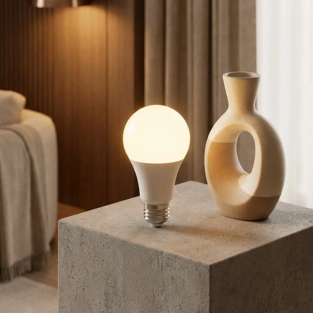Smart Edison bulb glowing warmly in a modern home