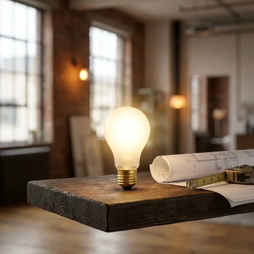 Meross smart bulb illuminating a modern living room