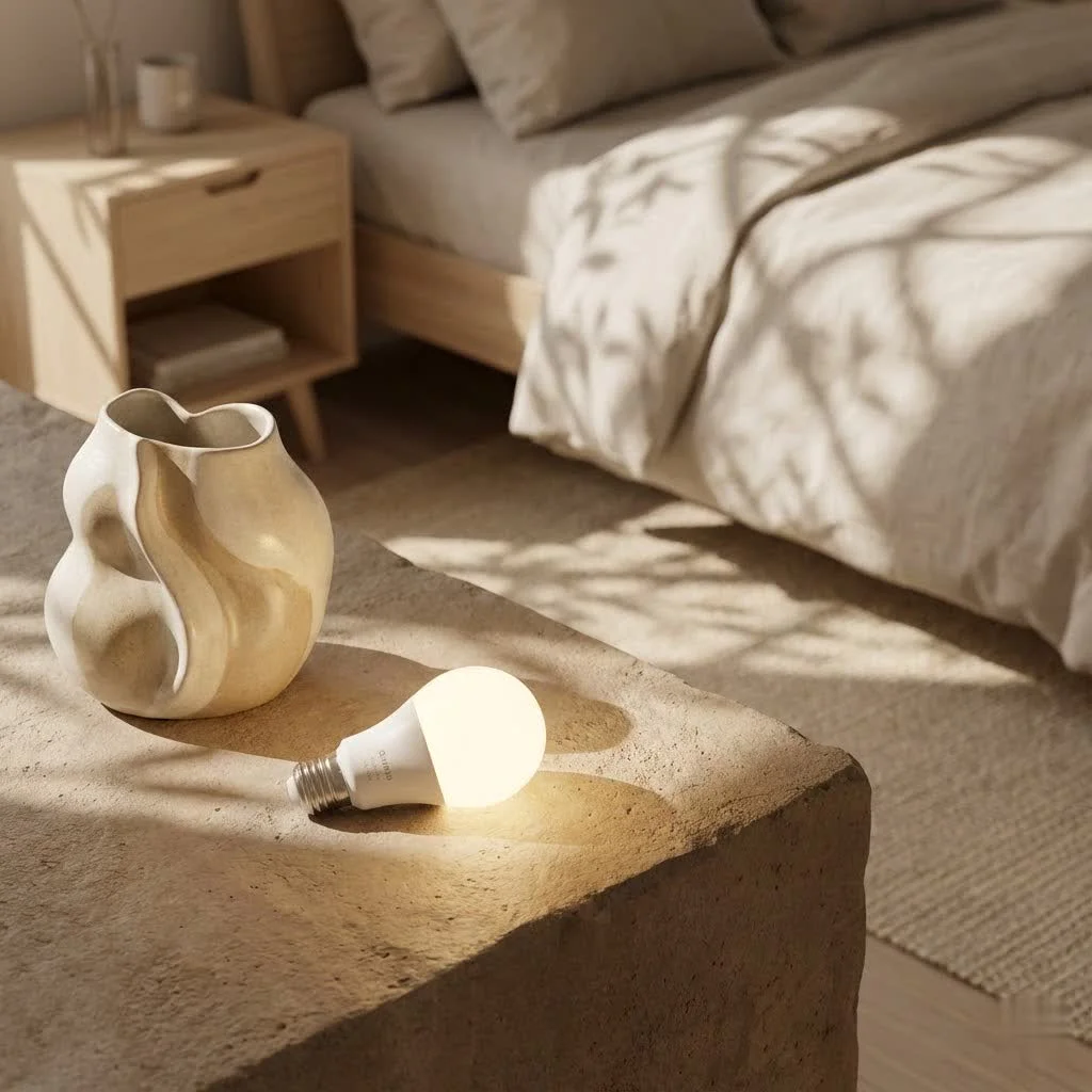 Smart E12 bulbs illuminating a modern living room