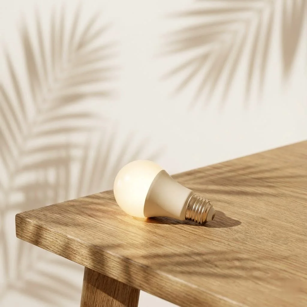 Bright smart bulb illuminating a modern living room