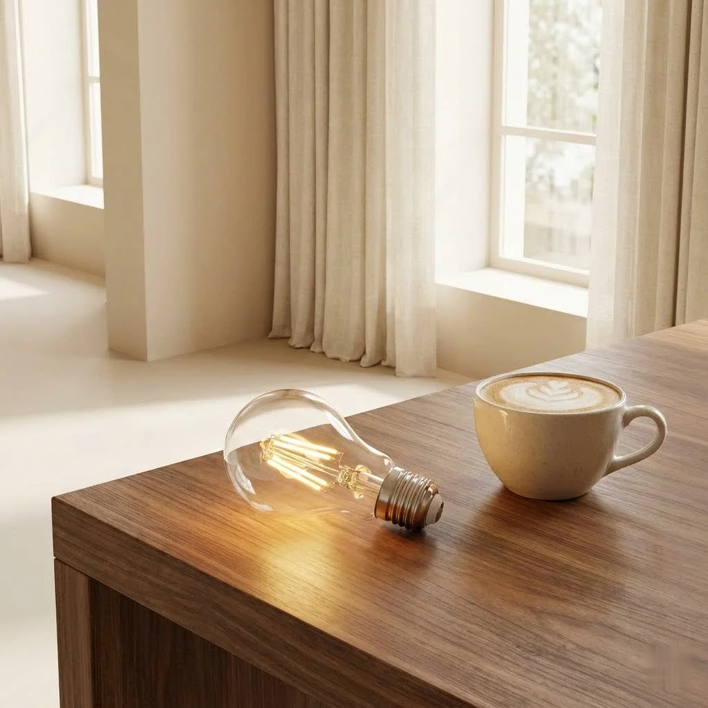 Smart bulb illuminating a modern living room