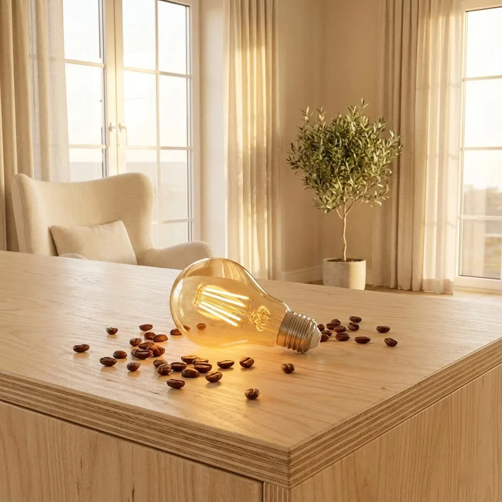 Merkury Smart Bulb glowing in a modern home setting