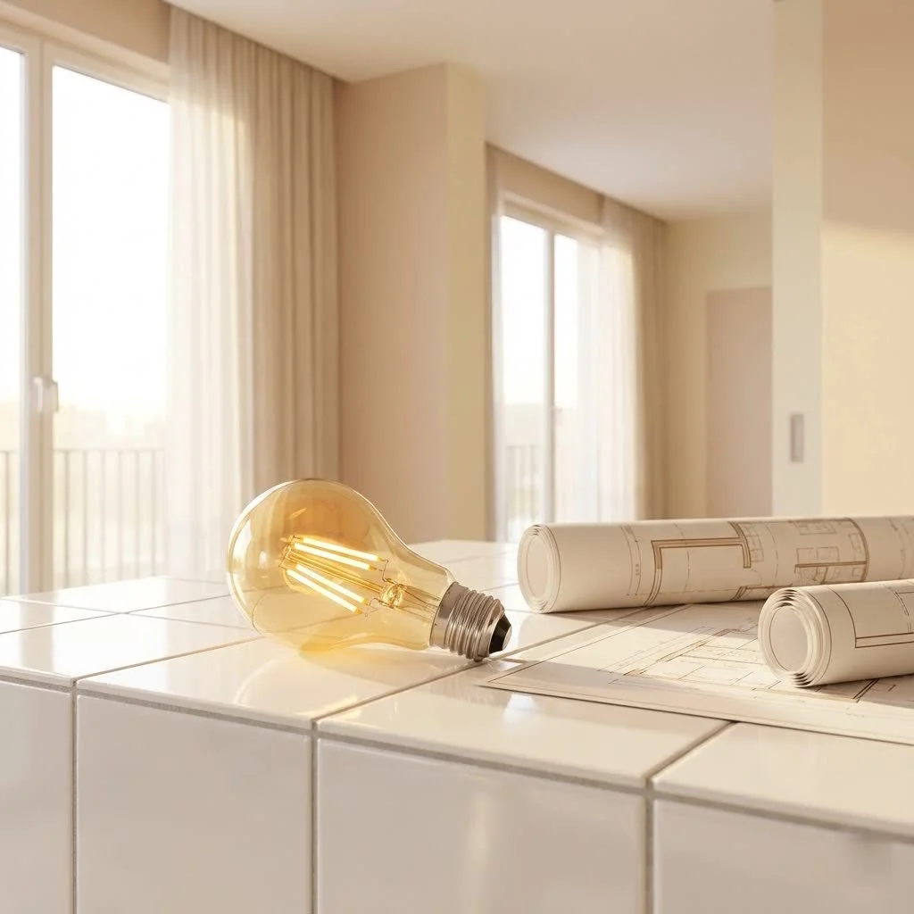 Globe smart bulb illuminating a modern living room